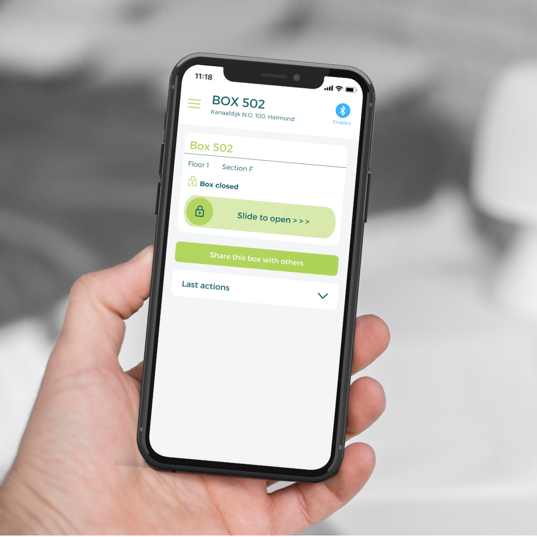 Smartphone app van LOADS voor toegang tot opslagruimtes